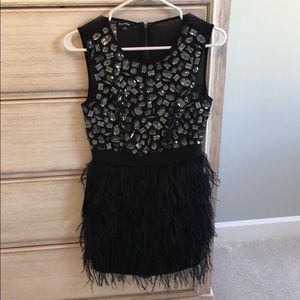 Bebe Rhinestone Beaded Feather Dress